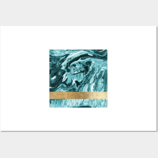 Teal golden geometric marble Posters and Art